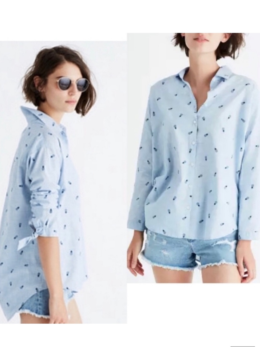 Madewell Chambray Blue Pineapple Button Down Long Sleeve Top